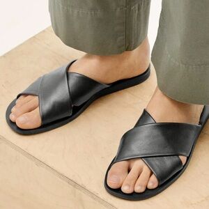 Everlane The Day Crossover Black Leather Sandal Size 11
